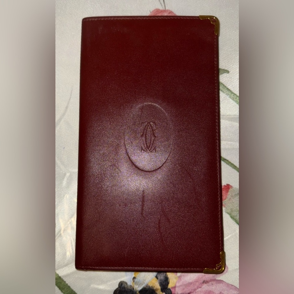 Cartier Burgundy Leather Long Wallet with Gold Corners